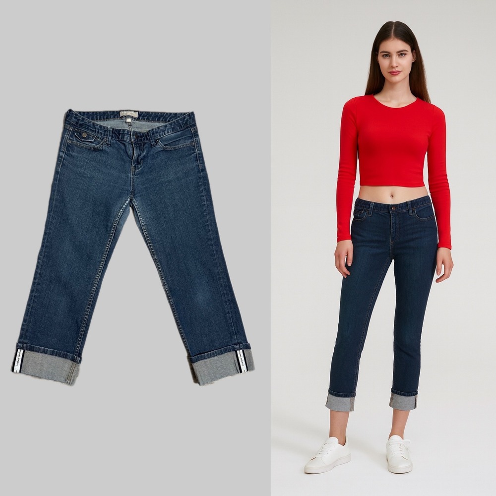 Banana Republic Stretch Y2K Cropped Jeans Womens 27/4 Blue Denim Cuffed Ankle